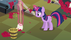 Size: 1920x1080 | Tagged: safe, screencap, twilight sparkle, pony, unicorn, g4, season 2, the last roundup, cleaning, female, magic, mare, mop, solo, telekinesis, unicorn twilight