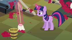 Size: 1920x1080 | Tagged: safe, screencap, twilight sparkle, pony, unicorn, g4, season 2, the last roundup, cleaning, female, magic, mare, mop, solo, telekinesis, unicorn twilight