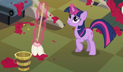 Size: 2318x1351 | Tagged: safe, screencap, twilight sparkle, pony, unicorn, g4, season 2, the last roundup, cleaning, cropped, female, magic, mare, mop, solo, telekinesis, unicorn twilight