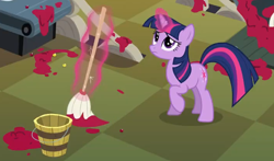 Size: 2042x1203 | Tagged: safe, screencap, twilight sparkle, pony, unicorn, g4, season 2, the last roundup, cleaning, cropped, female, magic, mare, mop, solo, telekinesis, unicorn twilight