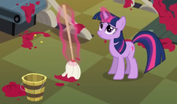 Size: 2048x1203 | Tagged: safe, screencap, twilight sparkle, pony, unicorn, g4, season 2, the last roundup, cleaning, cropped, female, magic, mare, mop, solo, telekinesis, unicorn twilight