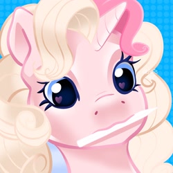 Size: 2048x2048 | Tagged: safe, artist:art_alanis, oc, oc only, oc:jinty, pony, unicorn, g3, bust, heart, heart eyes, high res, solo, wingding eyes