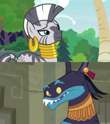 Size: 1920x2160 | Tagged: safe, screencap, ahuizotl, zecora, pony, zebra, daring doubt, g4, she talks to angel, ahuizecora, ear piercing, earring, female, jewelry, male, mare, neck rings, piercing, quadrupedal, shipping, shipping domino, smiling, straight