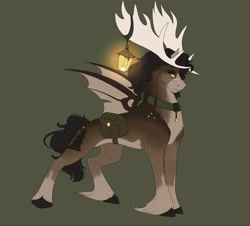 Size: 3911x3539 | Tagged: safe, artist:jezebel-remedy, oc, oc only, bat pony, pony, antlers, cloven hooves, facial scar, green background, high res, scar, simple background, solo