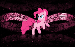 Size: 1920x1200 | Tagged: safe, artist:demomare, artist:patec, edit, pinkie pie, earth pony, pony, g4, abstract background, female, looking sideways, mare, raised leg, reflection, smiling, solo, stars, wallpaper, wallpaper edit