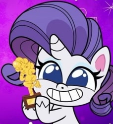 Size: 300x329 | Tagged: safe, screencap, rarity, pony, unicorn, g4.5, my little pony: pony life, the shows must go on, spoiler:pony life s02e22, female, happy, mare, solo, trophy