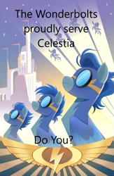 Size: 669x1024 | Tagged: safe, edit, edited screencap, screencap, pegasus, pony, g4, caption, image macro, poster, propaganda, text, wonderbolts