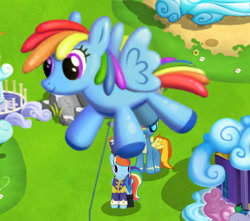 Size: 611x541 | Tagged: safe, gameloft, screencap, rainbow dash, spitfire, pony, g4, my little pony: magic princess, balloon, balloon rainbow dash