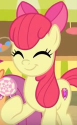 Size: 465x757 | Tagged: safe, screencap, apple bloom, scootaloo, earth pony, pony, g4, growing up is hard to do, candy, cropped, eyes closed, food, happy, hoof hold, lollipop, offscreen character, older, older apple bloom, older scootaloo, smiling, solo focus