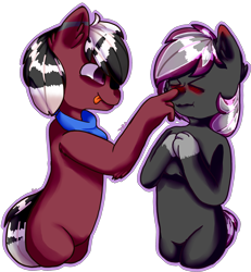 Size: 1925x2082 | Tagged: safe, artist:trr_bc, oc, oc only, anthro, black hair, blushing, boop, brown eyes, commission, simple background, tongue out, transparent background, white hair