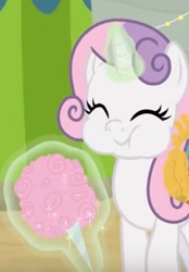 Size: 526x757 | Tagged: safe, screencap, sweetie belle, pony, unicorn, g4, cotton candy, cropped, happy, levitation, magic, older, older sweetie belle, sweetie belle's magic brings a great big smile, telekinesis