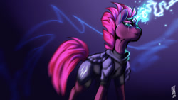 Size: 1920x1080 | Tagged: safe, artist:ppprinceran, tempest shadow, pony, unicorn, g4, armor, broken horn, electricity, eye scar, facial scar, horn, magic, scar, solo