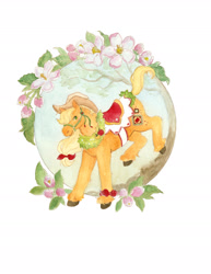 Size: 1800x2329 | Tagged: safe, artist:birman-ink, applejack, g4, applejack's hat, cowboy hat, flower, hat, saddle, simple background, solo, tack, traditional art, watercolor painting, white background