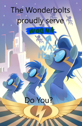 Size: 392x600 | Tagged: safe, edit, princess luna, g4, april fools, april fools 2023, clothes, female, filly, new lunar republic, poster, propaganda, uniform, wonderbolts, wonderbolts uniform, woona, younger