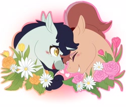 Size: 2500x2133 | Tagged: safe, artist:jezebel-remedy, oc, oc only, earth pony, pony, unicorn, duo, flower, gradient background, high res