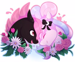 Size: 2500x2073 | Tagged: safe, artist:jezebel_remedy, oc, oc only, earth pony, pony, duo, flower, gradient background, high res