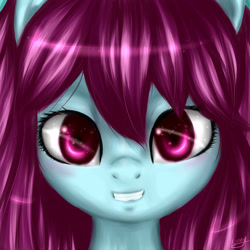 Size: 1024x1024 | Tagged: safe, artist:kinjareta, pony, bust, crossover, female, giffany, gravity falls, looking at you, male, mare, ponified, portrait, smiling, solo