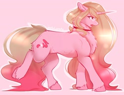 Size: 1805x1383 | Tagged: safe, artist:jezebel_remedy, oc, oc only, pony, unicorn, pink background, simple background, solo