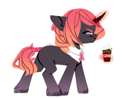 Size: 486x397 | Tagged: safe, artist:harusocoma, pony, unicorn, cup, gradient mane, gradient tail, gray coat, levitation, lowres, magic, orange mane, orange tail, pink mane, pink tail, red magic, simple background, tail, telekinesis, white background