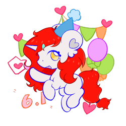 Size: 1080x1080 | Tagged: artist needed, source needed, safe, oc, oc:shallow light, pony, unicorn, cute, hat, heart, heart ears, party hat, simple background, solo, transparent background