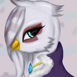 Size: 1024x1024 | Tagged: safe, artist:kinjareta, oc, oc only, oc:guilt, griffon, eyeshadow, female, griffon oc, jewelry, looking at you, makeup, necklace, sideview, solo