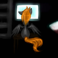 Size: 1024x1024 | Tagged: safe, artist:kinjareta, oc, oc only, pegasus, pony, male, rear view, simple background, solo, stallion, television