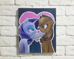 Size: 900x720 | Tagged: safe, artist:art_by_pickles, artist:made_by_franch, applejack, rarity, pony, g4, acrylic painting, female, lesbian, love, ship:rarijack, shipping, smiling, solo, traditional art