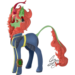 Size: 2216x2216 | Tagged: safe, artist:senpai-satan, oc, oc only, oc:spring glow, kirin, fallout equestria, clothes, commission, female, high res, jumpsuit, kirin oc, mare, pipbuck, signature, simple background, solo, transparent background, vault suit