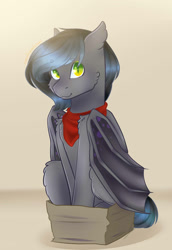 Size: 935x1359 | Tagged: safe, artist:mantequiademani, oc, oc only, bat pony, pony, box, if i fits i sits, solo