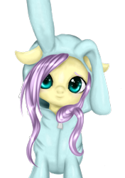 Size: 704x1000 | Tagged: safe, artist:kinjareta, fluttershy, pegasus, pony, g4, animal costume, bunny costume, clothes, costume, cute, female, kigurumi, looking at you, mare, simple background, solo, transparent background, zipper