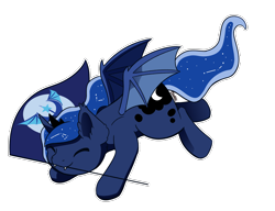 Size: 3022x2322 | Tagged: safe, alternate version, artist:morrigun, princess luna, alicorn, bat pony, pony, g4, bat wings, crown, cute, ear fluff, eyes closed, fangs, female, flag, high res, jewelry, mare, new lunar republic, regalia, simple background, solo, transformed, transparent background, wings