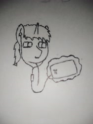 Size: 3120x4160 | Tagged: safe, artist:valuable ashes, pony, unicorn, earbuds, messy mane, phone, solo, traditional art