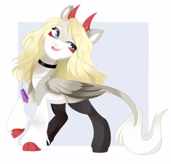 Size: 2048x1968 | Tagged: safe, artist:irusumau, oc, oc only, pegasus, pony, choker, clothes, horns, jewelry, necklace, socks, solo