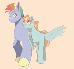 Size: 1818x1692 | Tagged: safe, artist:mayugraffiti, bow hothoof, windy whistles, pegasus, pony, g4, duo, female, male, mare, peach background, ship:windyhoof, shipping, simple background, stallion, straight