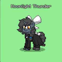 Size: 839x836 | Tagged: safe, oc, oc only, oc:moonlight thunder, pony, unicorn, bow, bowtie, braid, clothes, green background, hair bow, horn, simple background, solo, tail, tail bow, unicorn oc