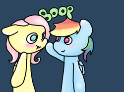 Size: 1280x956 | Tagged: safe, artist:fluttersdoodles, fluttershy, rainbow dash, pegasus, pony, g4, :t, bipedal, boop, duo, female, lesbian, looking at each other, looking at someone, ship:flutterdash, shipping, simple background, smiling