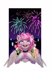 Size: 2909x4096 | Tagged: safe, artist:irusumau, oc, oc only, pegasus, pony, collar, fireworks, solo