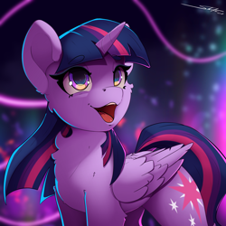 Size: 2500x2500 | Tagged: safe, artist:skitsroom, twilight sparkle, alicorn, pony, draw this twi by jsunlight, g4, chest fluff, cute, draw this in your style, female, folded wings, happy, high res, horn, looking up, mare, open mouth, open smile, smiling, solo, twiabetes, twilight sparkle (alicorn), wings