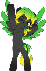 Size: 3253x5000 | Tagged: safe, artist:jhayarr23, color edit, edit, oc, oc:solar aura, pegasus, pony, fallout equestria, bipedal, chest fluff, colored, commissioner:solar aura, one eye closed, pegasus oc, solo, stretching