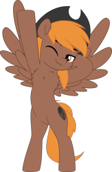 Size: 3253x5000 | Tagged: safe, artist:jhayarr23, oc, oc:calamity, pegasus, pony, fallout equestria, bipedal, chest fluff, commissioner:solar aura, cowboy hat, dashite, hat, one eye closed, pegasus oc, solo, stretching