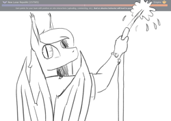 Size: 2480x1755 | Tagged: safe, artist:darkhestur, oc, oc:dark, bat pony, anthro, april fools 2023, bat pony oc, hose, monochrome, point tally, simple background, sketch, water, watering