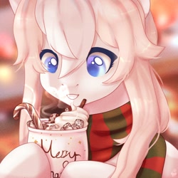 Size: 1000x1000 | Tagged: safe, artist:cofiiclouds, oc, oc only, earth pony, pony, chocolate, clothes, food, hot chocolate, scarf, solo