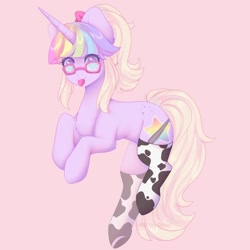 Size: 2000x2000 | Tagged: safe, artist:cofiiclouds, oc, oc only, pony, unicorn, clothes, high res, pink background, simple background, socks, solo