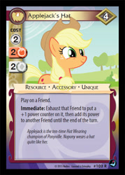 Size: 344x480 | Tagged: safe, enterplay, applejack, g4, my little pony collectible card game, the crystal games, the last roundup, applejack's hat, ccg, cowboy hat, hat, merchandise, smiling, solo