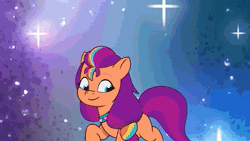 Size: 1280x720 | Tagged: safe, screencap, izzy moonbow, sunny starscout, zipp storm, alicorn, earth pony, pegasus, pony, unicorn, g5, mission imponable, my little pony: tell your tale, spoiler:g5, spoiler:my little pony: tell your tale, spoiler:tyts01e49, animated, artificial horn, artificial wings, augmented, female, flag, glowing, glowing mane, glowing tail, grin, horn, magic, magic horn, magic wings, mane stripe sunny, mare, open mouth, open smile, race swap, smiling, sound, sunnycorn, tail, transformation, webm, wings, youtube link