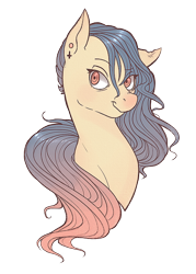 Size: 500x700 | Tagged: safe, artist:cloudbrownie, oc, oc only, earth pony, pony, bust, looking at you, multicolored hair, simple background, solo, transparent background