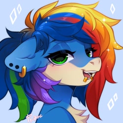 Size: 1414x1414 | Tagged: safe, artist:fedos, oc, earth pony, pony, bust, ear piercing, lidded eyes, lip piercing, piercing, solo