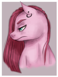 Size: 600x800 | Tagged: safe, artist:cloudbrownie, pinkie pie, earth pony, pony, g4, ear piercing, earring, frown, jewelry, looking offscreen, piercing, pinkamena diane pie, simple background, solo, transparent background