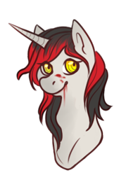 Size: 250x350 | Tagged: safe, artist:cloud brownie, oc, oc only, oc:dust bunny, pony, unicorn, blood, bust, looking at you, simple background, solo, transparent background