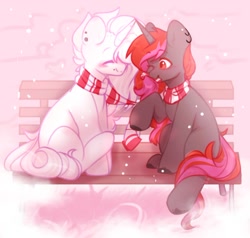 Size: 884x843 | Tagged: safe, artist:cofiiclouds, oc, oc only, pony, unicorn, bench, duo